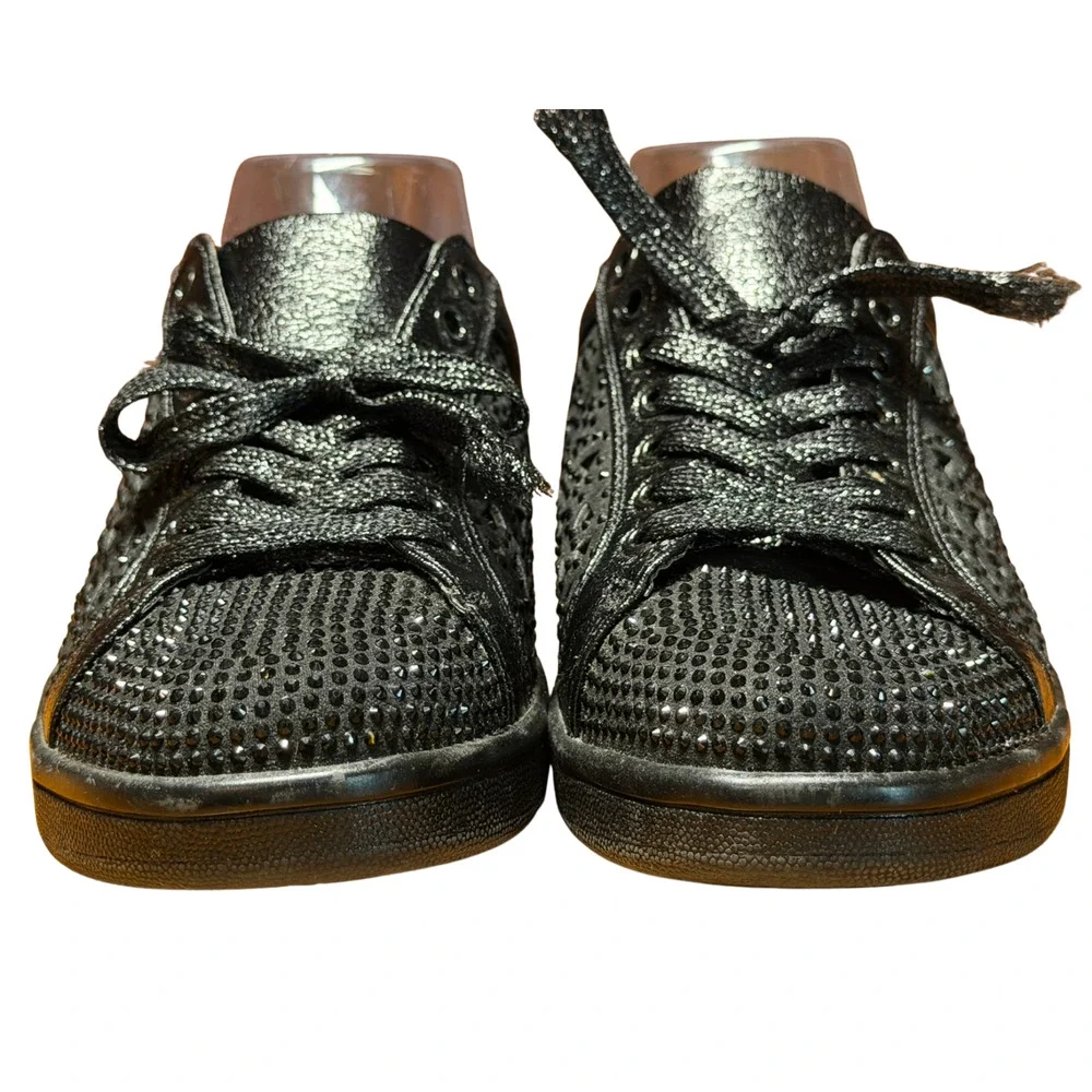 Lady Couture Sz 8.5 Paris Low-Top Sneakers Geometric Cut-Outs Rhinestones Black